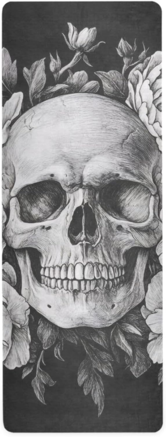 Yoga Mat Sugar Skull Non Slip Fitness Exercise Mat Extra Thick Yoga Mats for home workout, Pilates, Yoga and Floor Workouts 71 x 26 Inches - sugar skull yoga mat