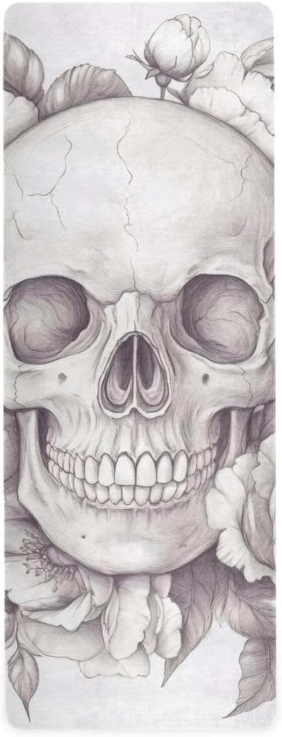 Yoga Mat Sugar Skull Non Slip Fitness Exercise Mat Extra Thick Yoga Mats for home workout, Pilates, Yoga and Floor Workouts 71 x 26 Inches - sugar skull yoga mat