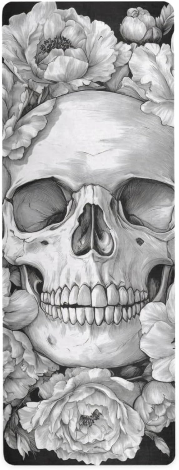 Yoga Mat Sugar Skull Non Slip Fitness Exercise Mat Extra Thick Yoga Mats for home workout, Pilates, Yoga and Floor Workouts 71 x 26 Inches - sugar skull yoga mat