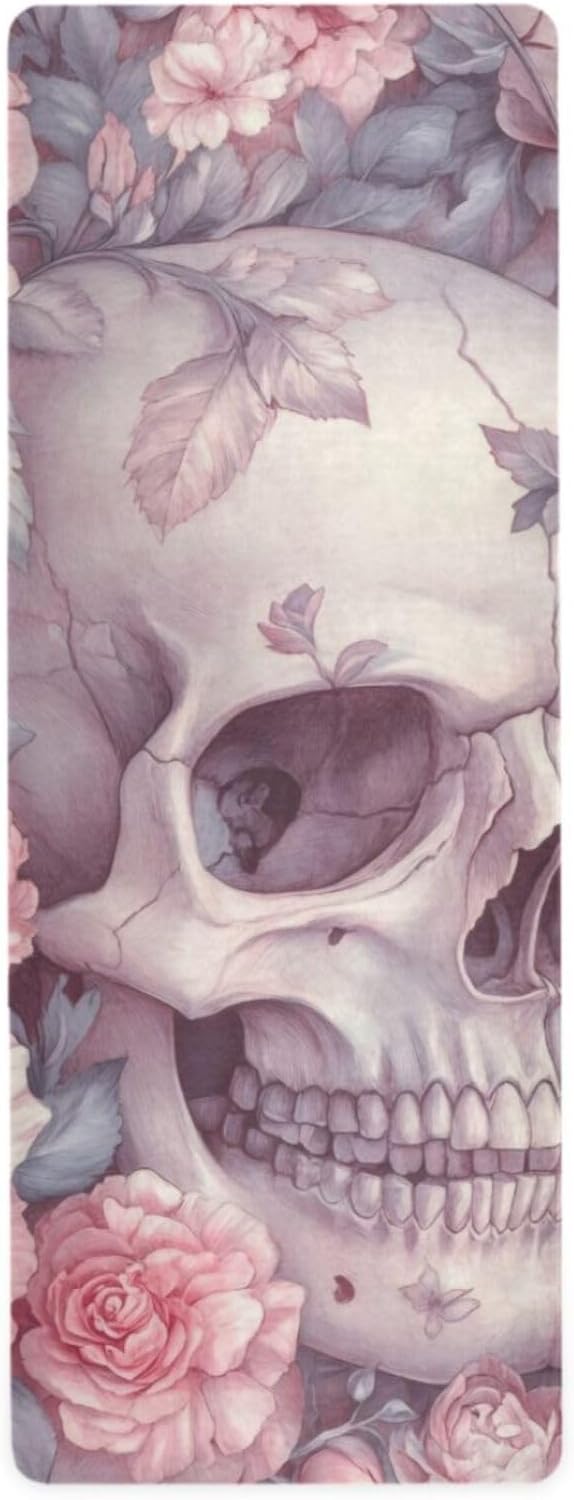 Yoga Mat Sugar Skull Non Slip Fitness Exercise Mat Extra Thick Yoga Mats for home workout, Pilates, Yoga and Floor Workouts 71 x 26 Inches - sugar skull yoga mat