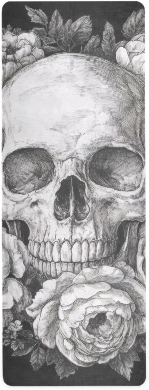 Yoga Mat Sugar Skull Non Slip Fitness Exercise Mat Extra Thick Yoga Mats for home workout, Pilates, Yoga and Floor Workouts 71 x 26 Inches - sugar skull yoga mat
