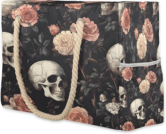 Beach Bags for Women with Zipper Beach Tote Bag Waterproof Sandproof Gym Swim Pool Grocery Travel Bag - canvas sugar skull tote bag