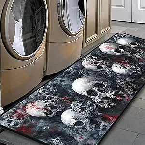Skull Kitchen Floor Mat,17''x51'' Laundry Room Rug Runner,Floor Mat, Waterproof Runner for Laundry Room, Kitchen, Bathroom, and Mudroom - sugar skull area rug