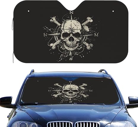 Foruidea Skull Crossed Bones Car Windshield Sun Shade Auto Sunshade for Car Truck S-Blocks Rays Sun Visor Protector-Keeps Your Vehicle Cool (51.2 X 27.5 Inch) - sugar skull car sunshade for windshield