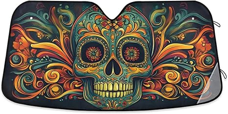 Sugar Skull Portrait Windshield Sunshade Foldable Car Front Window Sun Shade for SUV Sedans Truck Funny Cute Reflective Windshield Cover Keep Vehicle Cool L - sugar skull car sunshade for windshield