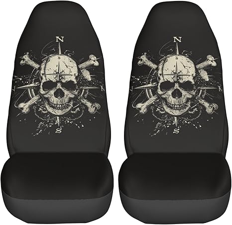 Foruidea Skull Crossed Bones Car Seat Covers Universal 2 Pcs Auto Front Seat Cover Fit Most Cars,SUV,Sedan,Trucks - sugar skull car seat covers set