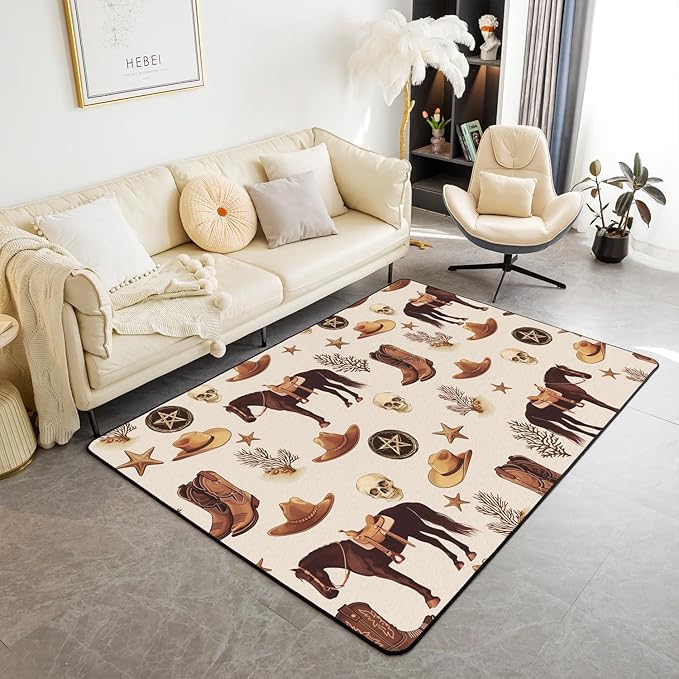 Southwest Style Area Rug 3x5 Cowboy Hat Boots Rug for Bedroom Living Room Farmhouse Horse Animal Carpet Non Slip Gothic Sugar Skull Floor Mat Decorative Accent Rug Non Shedding - sugar skull floor mat