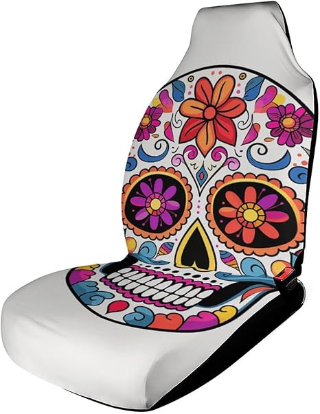 Breathable Car Seat Cover Sugar Skull Car Front Seat Protector with Elastic Band Edge Auto Seats Cushions Cars Interior Accessories Fit SUV Sedan Van Truck 1PCS - sugar skull car seat covers set