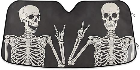 Skeleton Skull Sugar A Black Windshield Sunshade Car Sun Shade Front Window Shade for Truck SUV Blocks UV Rays Sun Reflector Visor Protector Accordion Folding - sugar skull car sunshade for windshield