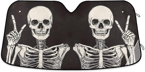 Funny Skeleton Skull Sugar Black E Windshield Sunshade Car Sun Shade Front Window Shade for Truck SUV Blocks UV Rays Sun Reflector Visor Protector Accordion Folding - sugar skull car sunshade for windshield