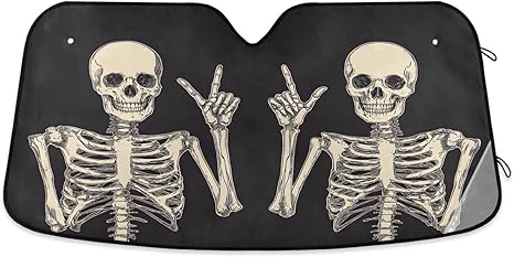 Funny Skeletons Skull Sugar Black B Windshield Sunshade Car Sun Shade Front Window Shade for Truck SUV Blocks UV Rays Sun Reflector Visor Protector Accordion Folding - sugar skull car sunshade for windshield