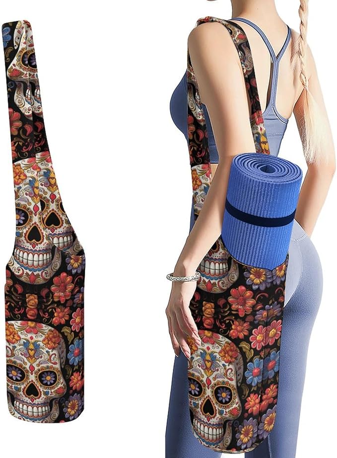Yoga Mat Bag Carriers Cute And Personalized Yoga Bag for Women Sugar Skulls Printed Yoga Bags And Carriers Fits All Your Stuff - sugar skull yoga mat
