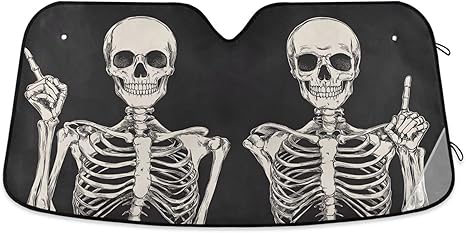 Funny Skeleton Skull Sugar B Black Windshield Sunshade Car Sun Shade Front Window Shade for Truck SUV Blocks UV Rays Sun Reflector Visor Protector Accordion Folding - sugar skull car sunshade for windshield