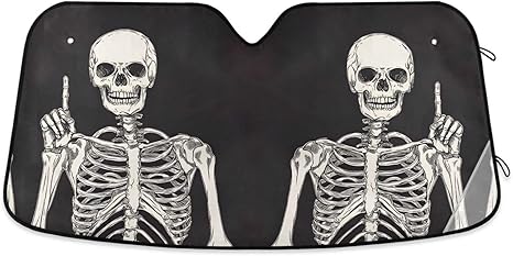 Funny Skeleton Skull Sugar C Black Windshield Sunshade Car Sun Shade Front Window Shade for Truck SUV Blocks UV Rays Sun Reflector Visor Protector Accordion Folding - sugar skull car sunshade for windshield