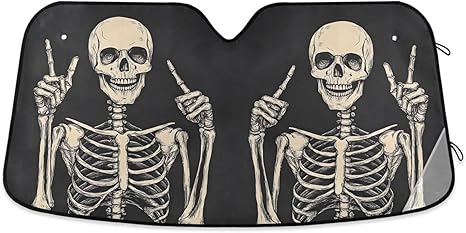 Funny Skeleton Skull Sugar Black C Windshield Sunshade Car Sun Shade Front Window Shade for Truck SUV Blocks UV Rays Sun Reflector Visor Protector Accordion Folding - sugar skull car sunshade for windshield