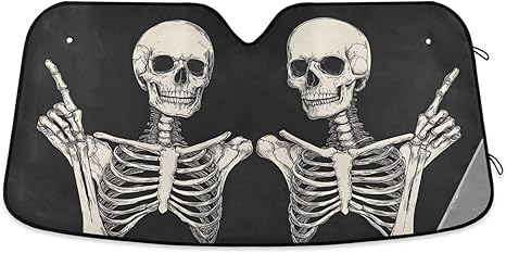 Funny Skeleton Skull Sugars Black Windshield Sunshade Car Sun Shade Front Window Shade for Truck SUV Blocks UV Rays Sun Reflector Visor Protector Accordion Folding - sugar skull car sunshade for windshield