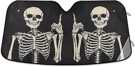 Funny Skeleton Skull Sugar Black B Windshield Sunshade Car Sun Shade Front Window Shade for Truck SUV Blocks UV Rays Sun Reflector Visor Protector Accordion Folding - sugar skull car sunshade for windshield