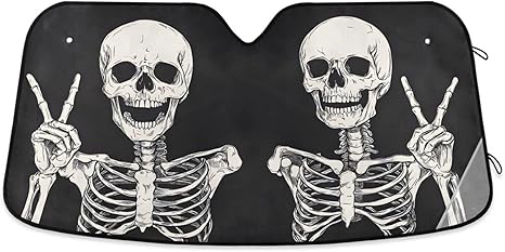 Funny Skeleton Skull Sugar A Black Windshield Sunshade Car Sun Shade Front Window Shade for Truck SUV Blocks UV Rays Sun Reflector Visor Protector Accordion Folding - sugar skull car sunshade for windshield