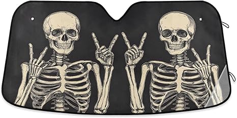 Funny Skeletons Skull Sugar Black C Windshield Sunshade Car Sun Shade Front Window Shade for Truck SUV Blocks UV Rays Sun Reflector Visor Protector Accordion Folding - sugar skull car sunshade for windshield