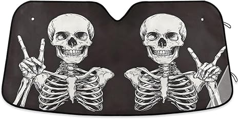 Funny Skeleton Skull Sugar Black D Windshield Sunshade Car Sun Shade Front Window Shade for Truck SUV Blocks UV Rays Sun Reflector Visor Protector Accordion Folding - sugar skull car sunshade for windshield