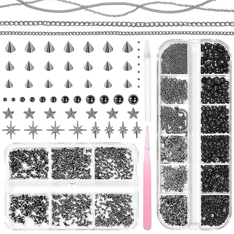 3D Mini Metal Gothic Nail Art Studs Flatback Pearls for Nails Mixed Sizes Gold Black Cone Spikes Rivets Nail Charms Black Punk Half Pearls for DIY Crafts - sugar skull nail art