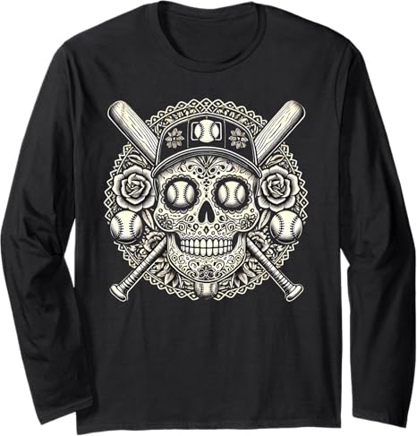 Sugar Skull Baseball Fun - sugar skull long sleeve shirt mens