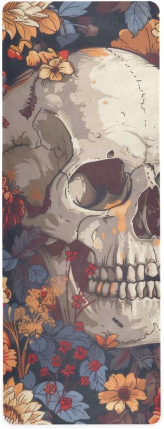 Yoga Mat Skull with Flower Non Slip Fitness Exercise Mat Extra Thick Yoga Mats for home workout, Pilates, Yoga and Floor Workouts 71 x 26 Inches - sugar skull yoga mat