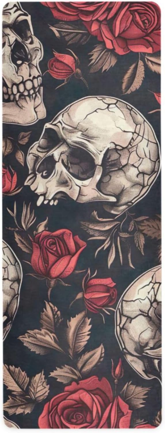Yoga Mat Skull and Roses Non Slip Fitness Exercise Mat Extra Thick Yoga Mats for home workout, Pilates, Yoga and Floor Workouts 71 x 26 Inches - sugar skull yoga mat