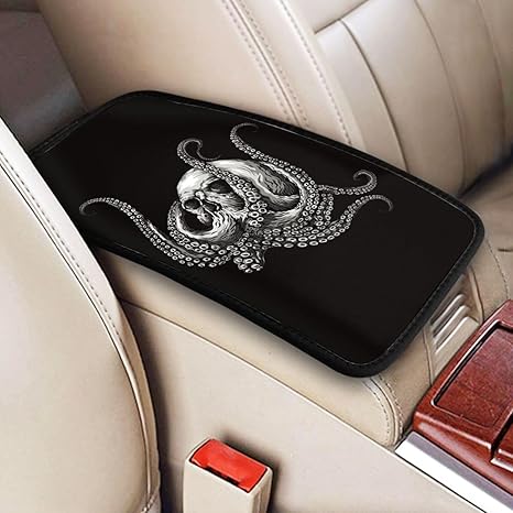 Black Sugar Skull Octopus Ocean Auto Center Console Armrest Pad Universal Car Center Console Cover Seat Box Cover for Sedan, Van, SUV, Truck Car Accessorie - sugar skull car seat covers set