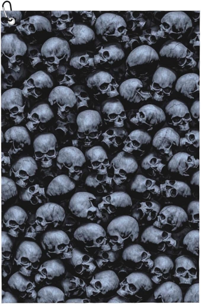 Gothic Skull Large Golf Towels 24" X 16.1" with Carabiner Clip Microfiber Waffle Pattern Towels for Golf Bags Super Absorbent Towel for Men and Women - sugar skull beach towel