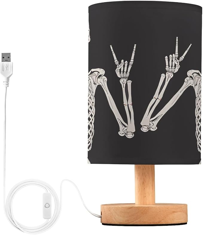 ALAZA Funny Skeleton Skull Sugar Black Bedside Table Lamp for Bedroom Girls Boys Nightstand Lamps with USB Port LED Bulb Wood Base Desk Living Room Decor Gifts - sugar skull table lamp