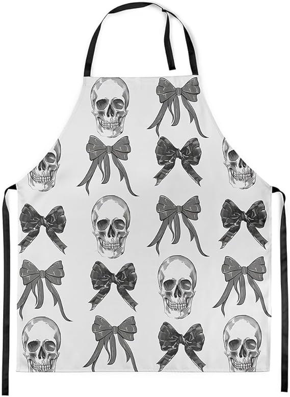 Erosebridal Black White Bowknot Skull Apron Butterfly Bow Tie Waterproof Apron Abstract Terror Themed Sugar Skull - sugar skull apron for women