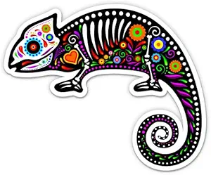 Dia de Los Muertos Chameleon - 3" Vinyl Sticker - for Car Laptop Water Bottle Phone - Sugar Skull Mexican Decal - sugar skull vinyl sticker