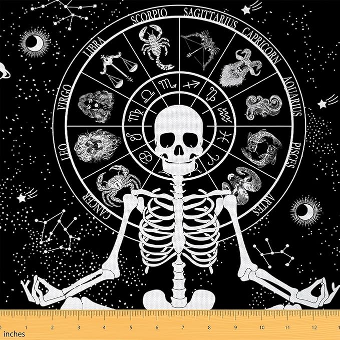 Erosebridal Sugar Skull Fabric by The Yard Constellation Galaxy Waterproof Outdoor Decor Gothic Skeleton Exotic Black White Upholstery Decor DIY Decor for Quilting Sewing 1 Yard - sugar skull coasters set