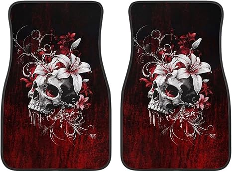 KEIAHUAN Gothic Skull Car Floor Mats Rubber Backing Non-Slip Car Carpet 2-Piece All-Weather Water Absorbent Auto Interior Rugs Fit for Most Sedan/SUV/Truck - sugar skull car floor mats