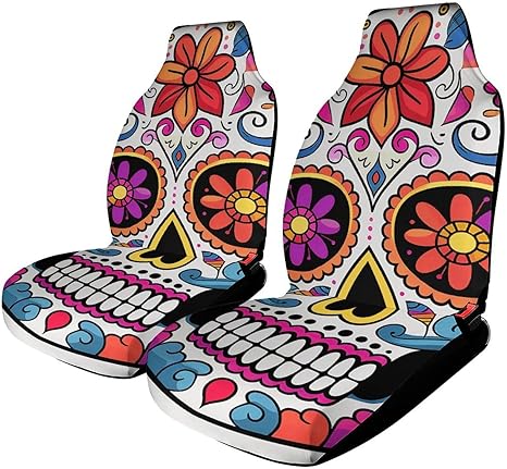 Sugar Skull Car Seat Covers Soft Universal Auto Front Seats Protector Car Accessories Fits for Car,SUV Sedan,Truck 2PCS - sugar skull car seat covers set