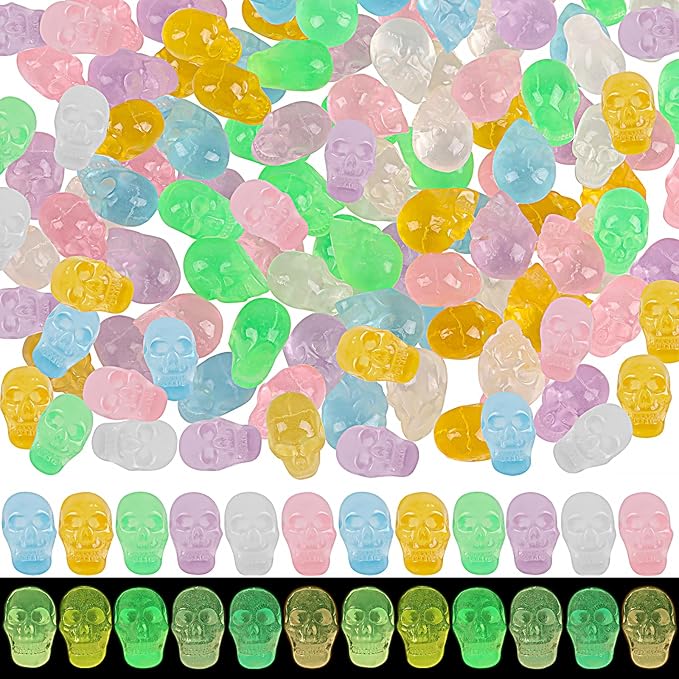 FOIMAS 60pcs Mini Luminous Skull Figurine,Halloween Resin Skulls for Halloween Craft Table Decoration Party Decoration Supply - sugar skull figurine collectible