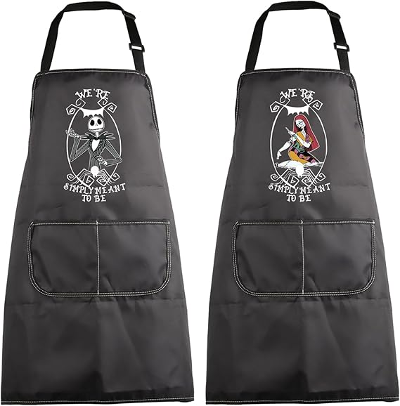 MBMSO Couples Aprons We're Simply Meant to Be Jack and Sally Gifts Mr Mrs Matching Aprons for Couples Valentine Gothic Gifts - sugar skull apron for women