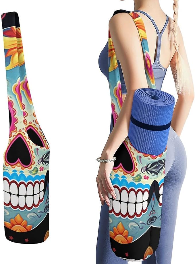 A Gym Artifact, The Canvas Sugar Skulls Printed Yoga Storage Bag Is Durable, Wear-resistant And Does Not Strangle Shoulders. It Is Suitable for Both Men And Women - sugar skull yoga mat