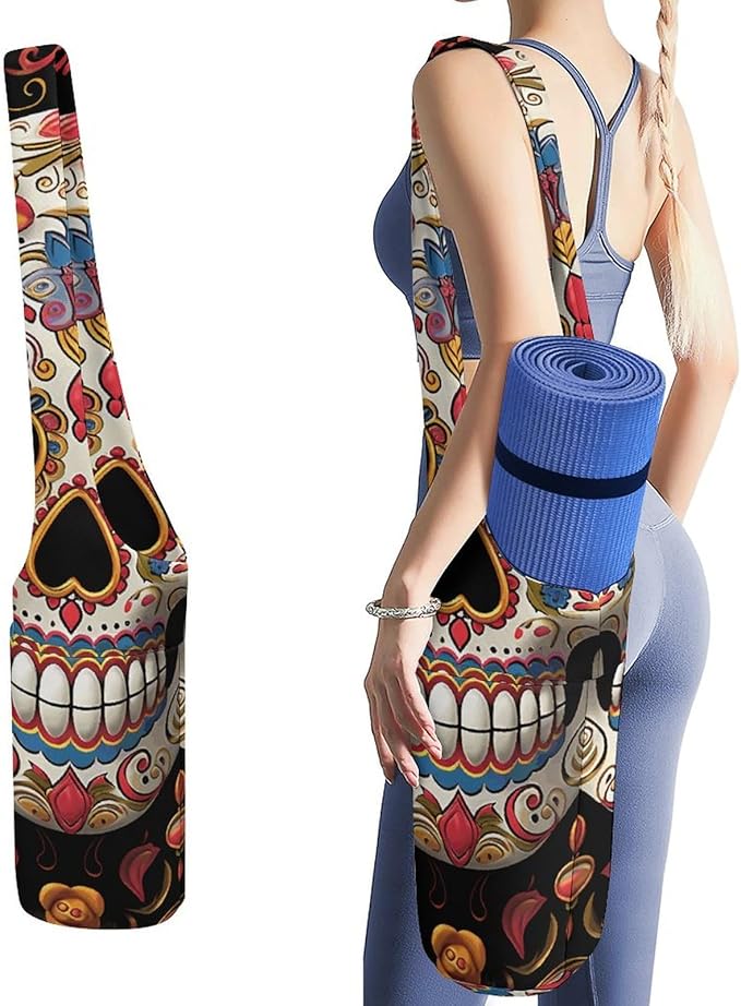 A Gym Artifact, The Canvas Sugar Skulls Printed Yoga Storage Bag Is Durable, Wear-resistant And Does Not Strangle Shoulders. It Is Suitable for Both Men And Women - sugar skull yoga mat