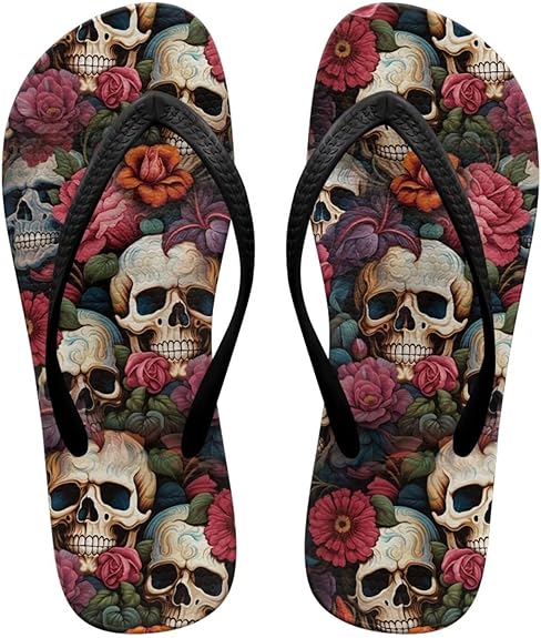 Howilath - sugar skull flip flops womens