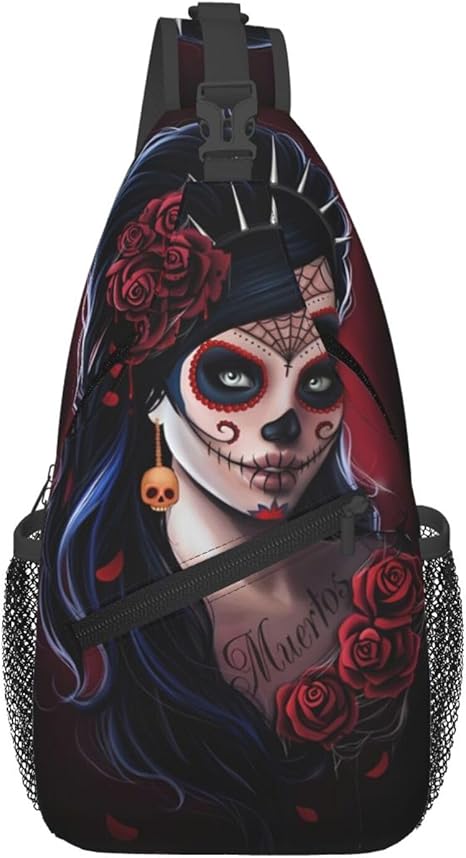 Sugar Skull Sling Bag Crossbody Backpack for Travel Hiking Chest Daypack Shoulder Sling Bag for Men Women - sugar skull wallets for women
