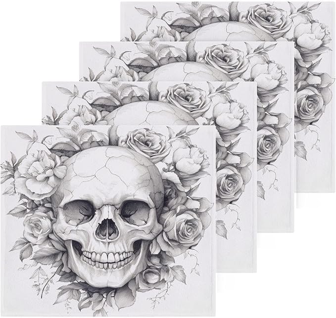 Sugar Skull Washcloths Towels, Highly Absorbent and Soft Cotton Face Cloths, 4 Pack Quick Dry Wash Cloths - 12 X 12 Inches - sugar skull beach towel