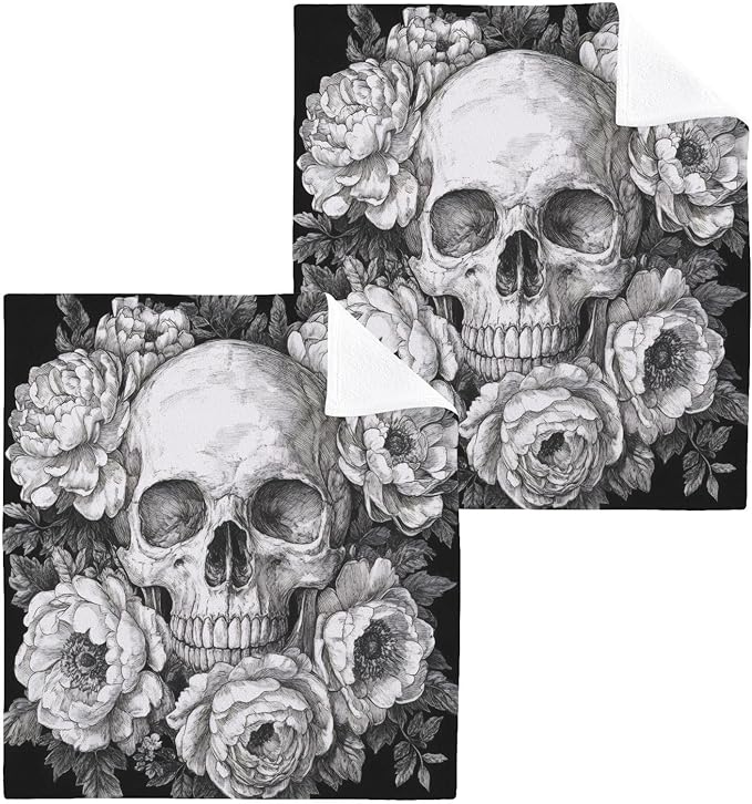 Sugar Skull Washcloths Towels, Highly Absorbent and Soft Cotton Face Cloths, 2 Pack Quick Dry Wash Cloths - 12 X 12 Inches - sugar skull beach towel