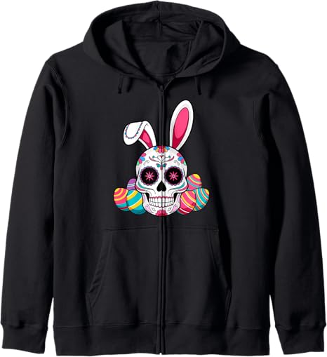 Easter Day Of Dead Bunny Sugar Skull Rabbit - sugar skull zip up hoodie mens