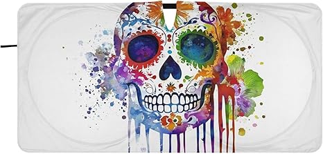 Windshield Sun Shade Sugar Skull Watercolor Car Sun Shade for Front Windshield Foldable Sunshades Sun Visor Protector Blocks UV Rays for Car Truck SUV - sugar skull car sunshade for windshield
