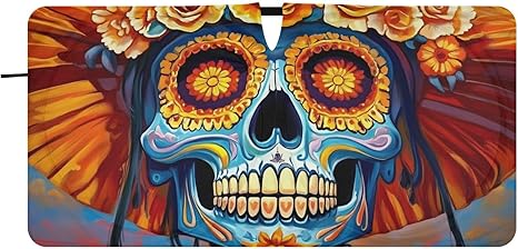 Windshield Sun Shade Sugar Skull Hat Flowers Car Sun Shade for Front Windshield Foldable Sunshades Sun Visor Protector Blocks UV Rays for Car Truck SUV - sugar skull car sunshade for windshield