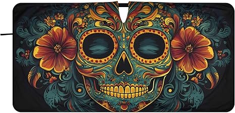 Windshield Sun Shade Sugar Skull Portrait Car Sun Shade for Front Windshield Foldable Sunshades Sun Visor Protector Blocks UV Rays for Car Truck SUV - sugar skull car sunshade for windshield