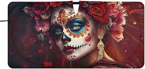 Windshield Sun Shade Sugar Skull Woman Car Sun Shade for Front Windshield Foldable Sunshades Sun Visor Protector Blocks UV Rays for Car Truck SUV - sugar skull car sunshade for windshield