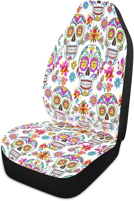 1 Pack Sunlit Sugar Skulls Car Seat Covers Front, Universal All-in-One Fit Elastic Breath Car Seat Protector Non-Slip Waterproof Fit for SUV/Trucks/Sedans - sugar skull car seat covers set